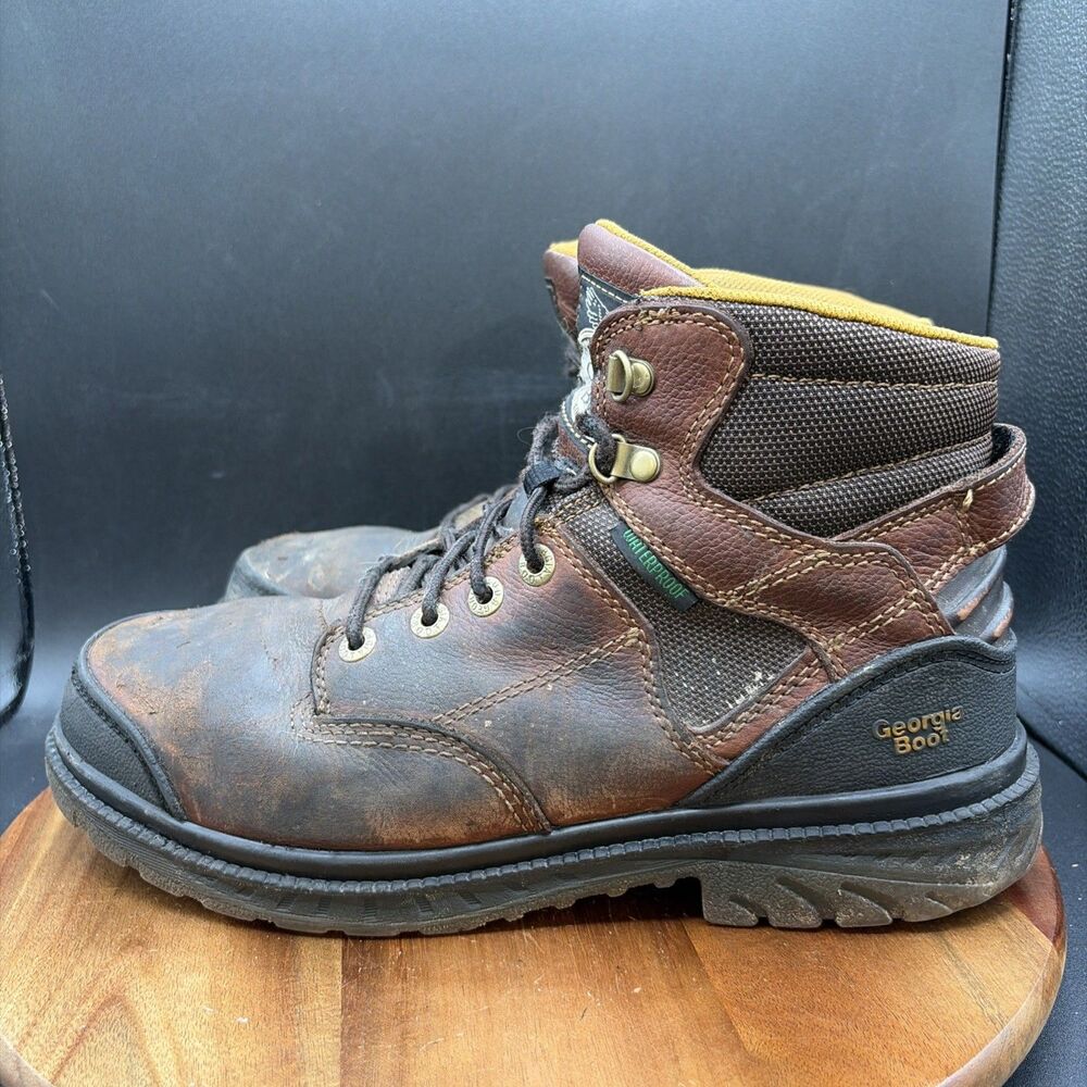 Georgia 6" Mens Size 10 M Boots Brown Waterproof Leather Safety Steel Toe G086